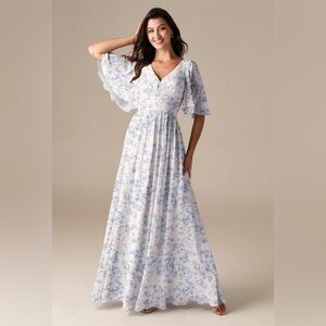 AW Bridal Kennedy Dress Azure Purple Print Sz‎ 14 NWOt